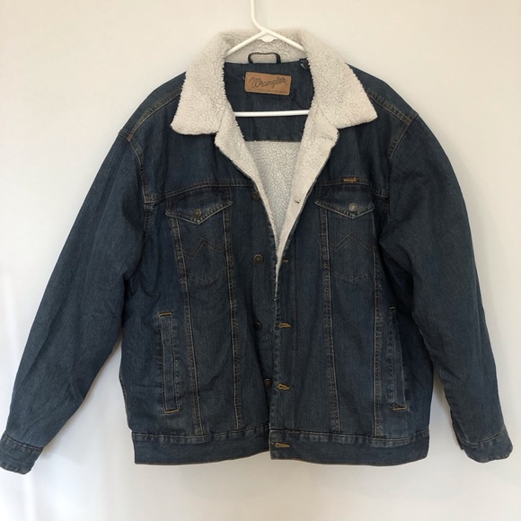 Wrangler Other - Wrangler denim Sherpa lined jacket corduroy trim collar ranch cowboy Size L